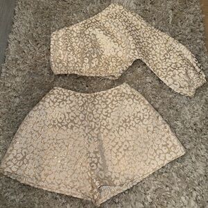 Gold and Cream One-Shoulder Top and Short Set